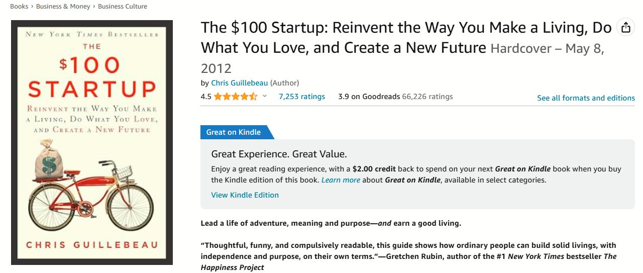 the one hundred dollar startup book